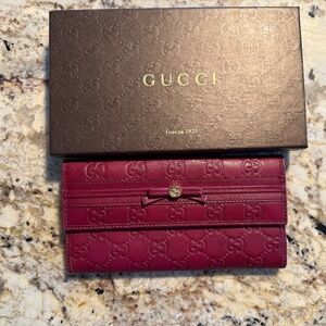 GUCCI Shima Ribbon GG Logo Leather Long Wallet